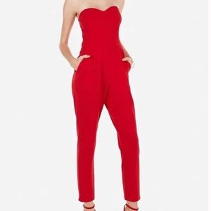 Express Red Strapless Jumpsuit
